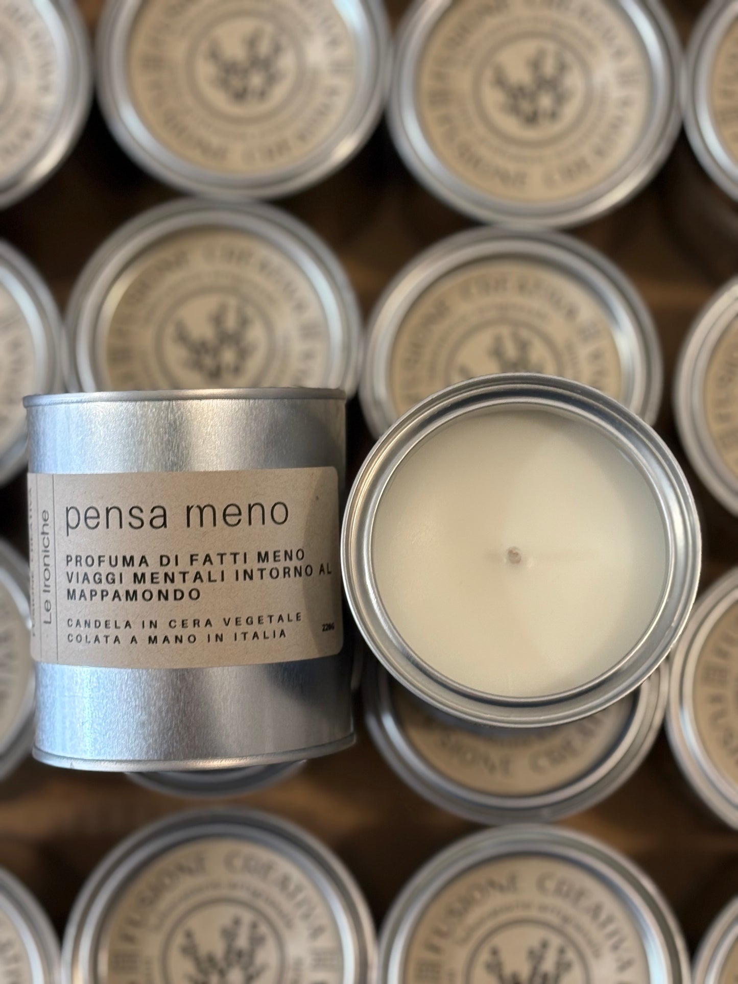 PENSA MENO candela ironica grande in cera vegetale
